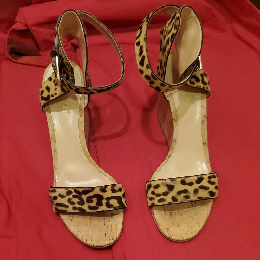 GIANVITO ROSSI PONY HAIR SIZE 10 Leopard Print Wedge Sandals